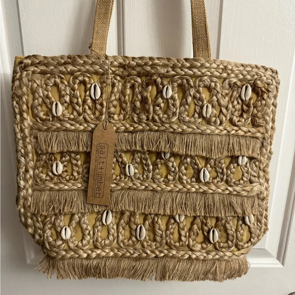 NWT Salt + Umber “Isla” Jute Seashell Beach Tote Bag Recycled $80 Retail - Picture 2 of 13